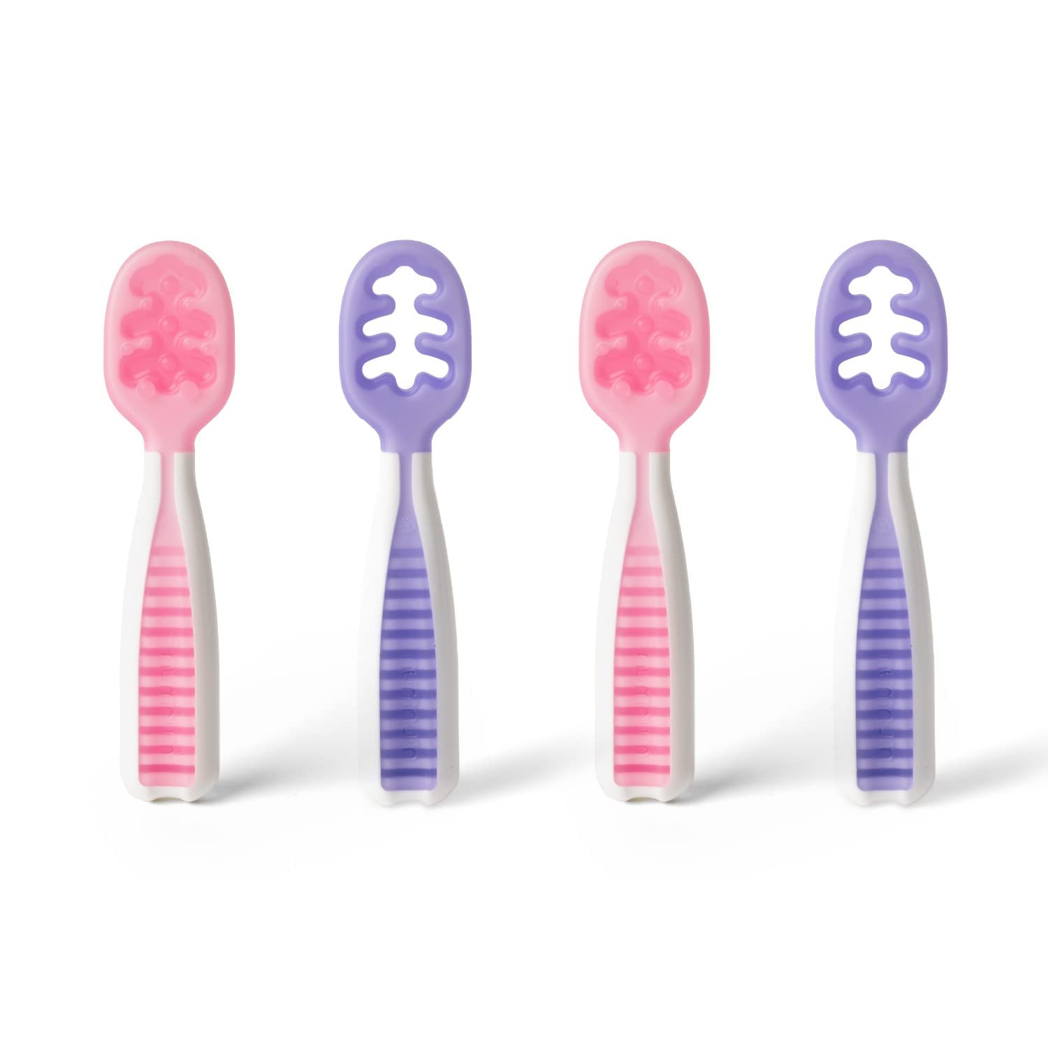 230322144217003_1 NumNum Pre-Spoon GOOtensils | Baby Spoon Set (Stage 1 + Stage 2) | BPA Free Silicone Self Feeding Toddler Utensils | for Kids Ages 6 Months+, 1-Pack, Two Spoons, Frosty Lilac/Rosebud - Image 1
